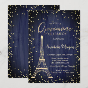 Gouden Eiffeltoren Diamanten Navy Blauwe Quinceane Kaart