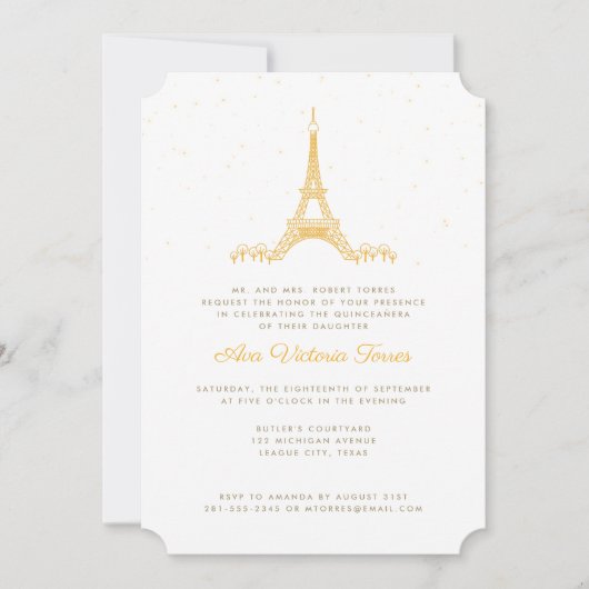 Gouden Eiffeltoren onder de sterren Quinceañera Kaart (Voorkant)