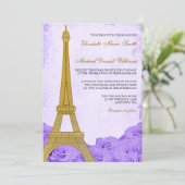  gouden Eiffeltoren Paarse Rozen bruiloft Kaart (Staand voorkant)