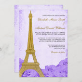  gouden Eiffeltoren Paarse Rozen bruiloft Kaart (Voorkant / Achterkant)