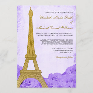  gouden Eiffeltoren Paarse Rozen bruiloft Kaart