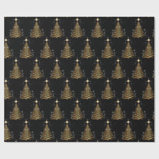 Gouden eigentijdse kerstboom op zwart cadeaupapier (Vlak)