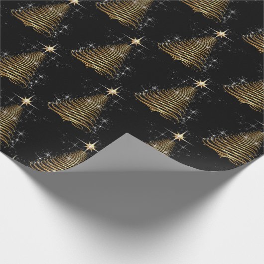 Gouden eigentijdse kerstboom op zwart cadeaupapier (Hoek)