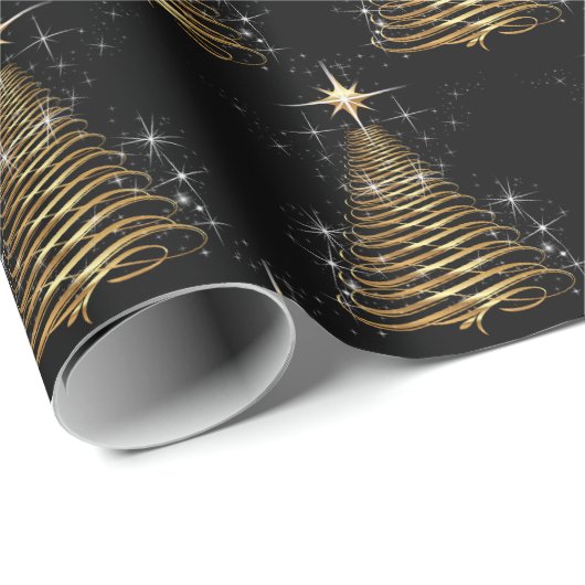 Gouden eigentijdse kerstboom op zwart cadeaupapier (Rol Hoek)