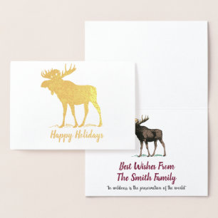 Gouden Eland Vakantie Wilderness Kerstmis Folie Kaarten
