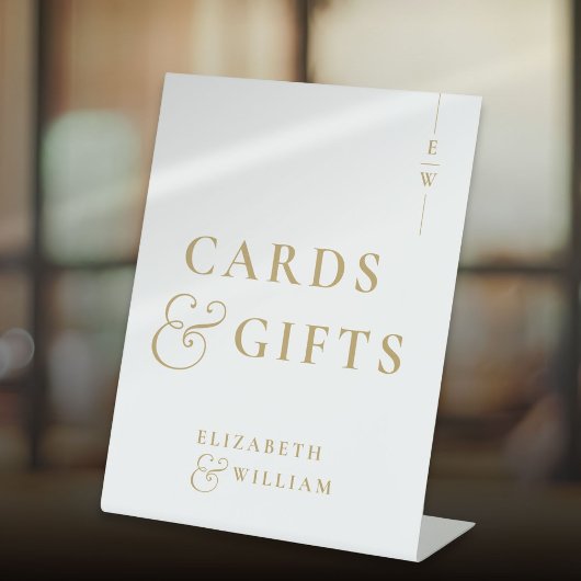 Gouden Elegant Monogram Kaarten en geschenken Reclamebord Met Voetstuk