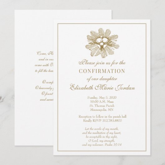 Gouden Elegant Sacrament van de Confirmantie  Kaart (Voorkant / Achterkant)