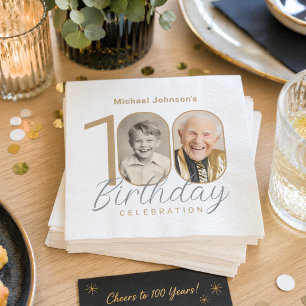 Gouden Elegante Aangepaste Foto 100e Verjaardag Servet