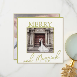 Gouden Elegante Blij & Getrouwd 2 Foto's  Bedankkaart