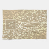 Gouden Elegante Bloei Monogram Handdoek (Horizontaal)