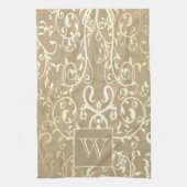 Gouden Elegante Bloei Monogram Handdoek (Verticaal)