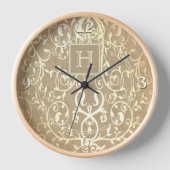 Gouden Elegante Bloei Monogram Klok (Voorkant)