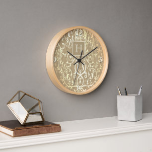 Gouden Elegante Bloei Monogram Klok