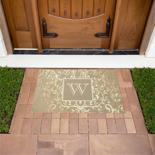 Gouden Elegante Bloeiende Monogram Deurmat (Buiten)