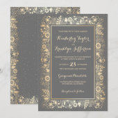 Gouden Elegante  Bloemen Huwelijk Kaart (Voorkant / Achterkant)