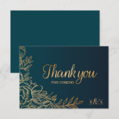 Gouden Elegante Bloemenbruiloft Dank u kaart (Voorkant / Achterkant)