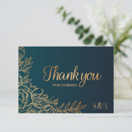Gouden Elegante Bloemenbruiloft Dank u kaart