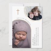 Gouden Elegante boog kruis Multi foto doop Kaart (Voorkant)