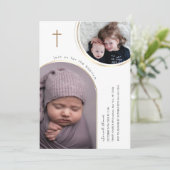 Gouden Elegante boog kruis Multi foto doop Kaart (Staand voorkant)