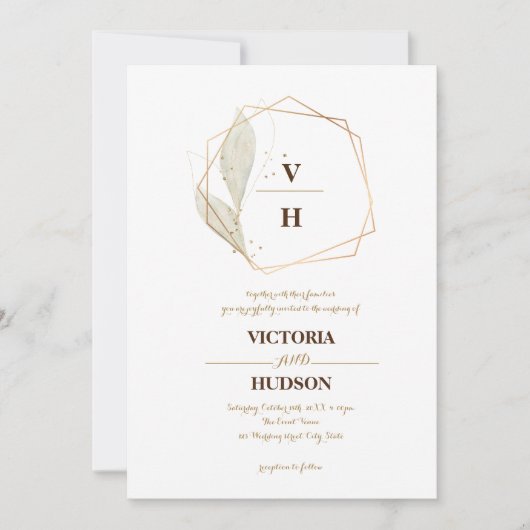 Gouden elegante botanische kuif monogram kaart (Voorkant)