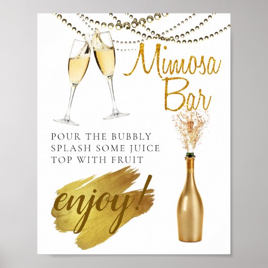 Gouden Elegante Bruids Brunch Mimosa Bar Bord Poster (Voorkant)