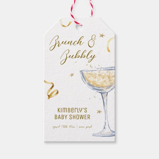 Gouden Elegante Brunch Bubbly Champagne Baby showe Cadeaulabel (Voorkant)