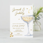 Gouden Elegante Brunch Bubbly Champagne Baby showe Kaart (Staand voorkant)