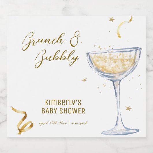 Gouden Elegante Brunch Bubbly Champagne Baby showe Sparkling Wijnetiket (Enkel label)