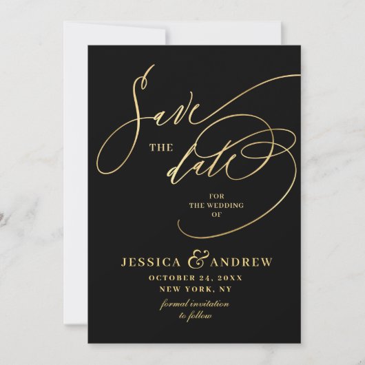 Gouden Elegante Calligraphy Trouw Save the Date  (Voorkant)