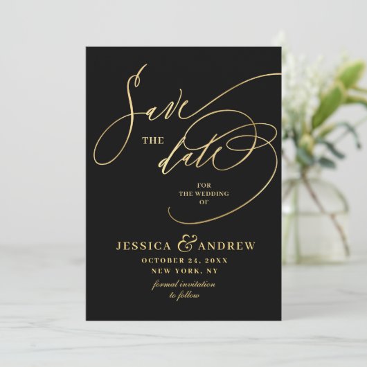 Gouden Elegante Calligraphy Trouw Save the Date  (Staand voorkant)