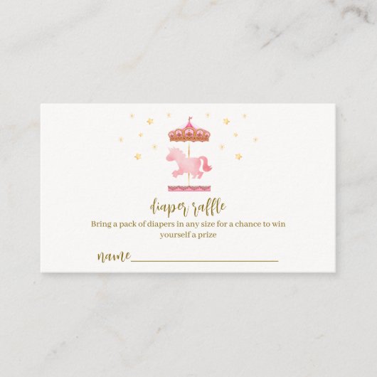 Gouden Elegante Carrousel Luier Raffle Baby shower Informatiekaartje (Voorkant)