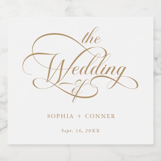 Gouden Elegante Charm Script Wedding Sparkling Wijnetiket (Enkel label)