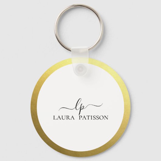 Gouden elegante chique script met monogram sleutelhanger (Voorkant)