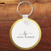 Gouden elegante chique script met monogram sleutelhanger (Voorkant)