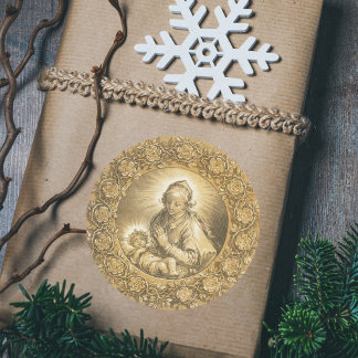 Gouden Elegante Christelijke Kerstkerststal Ronde Sticker