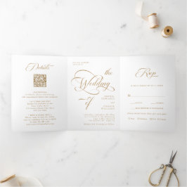 Gouden Elegante Classy Calligraphy Wedding Drieluik Uitnodiging