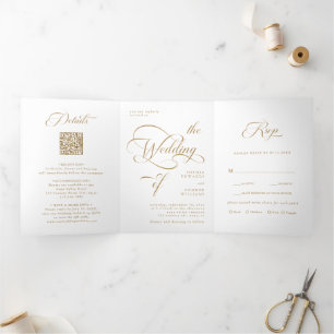 Gouden Elegante Classy Calligraphy Wedding Drieluik Uitnodiging