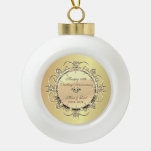 Gouden Elegante Diamanten 50e Huwelijksjubileum Keramische Bal Ornament