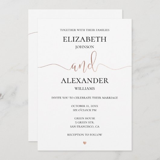 Gouden elegante eenvoudige bruiloft. Kalligrafie d Kaart (Voorkant / Achterkant)