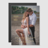 Gouden Elegante Foto Sla de datum op Magnetische Uitnodiging (Voorkant / Achterkant)