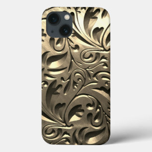 Gouden elegante gegraveerde metalen uitziende bloe Case-Mate iPhone case