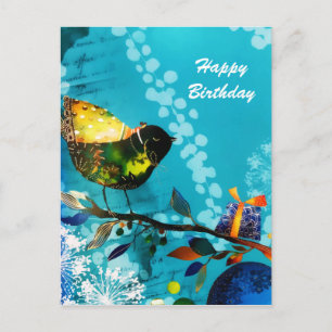 Gouden Elegante Gelukkige Zangvogel Wensen Waterve Briefkaart