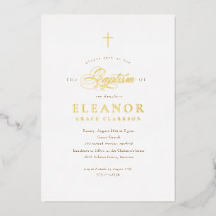 Gouden Elegante Gouden Kruis Calligrafie Doop Folie Uitnodiging