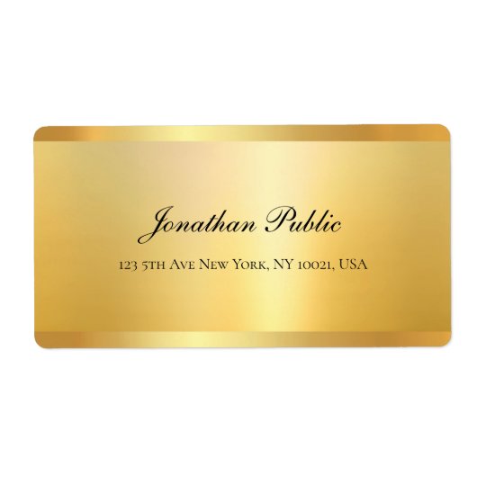 Gouden Elegante Handgeschreven Script Naam Templat Etiket (Voorkant)