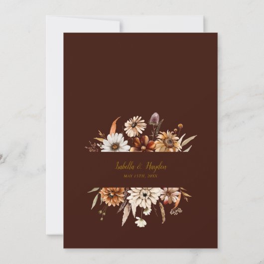 Gouden Elegante Herfst Boho Terracotta Bruine Huwe Kaart (Achterkant)