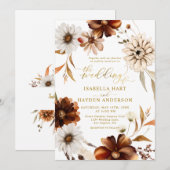 Gouden Elegante Herfst Boho Terracotta Neutral Wed Kaart (Voorkant / Achterkant)