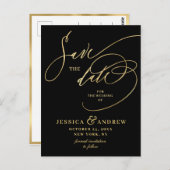 Gouden Elegante Kalligrafie Bruiloft Save the Date Briefkaart (Voorkant / Achterkant)