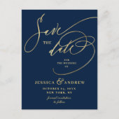 Gouden Elegante Kalligrafie Bruiloft Save the Date Briefkaart (Voorkant)
