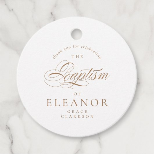 Gouden Elegante Kalligrafie Doop Dank u Bedankjes Labels (Voorkant)