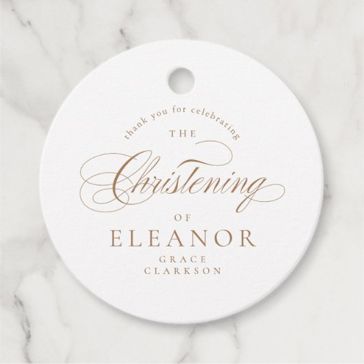 Gouden Elegante kalligrafie doopsel dank u Bedankjes Labels (Voorkant)
